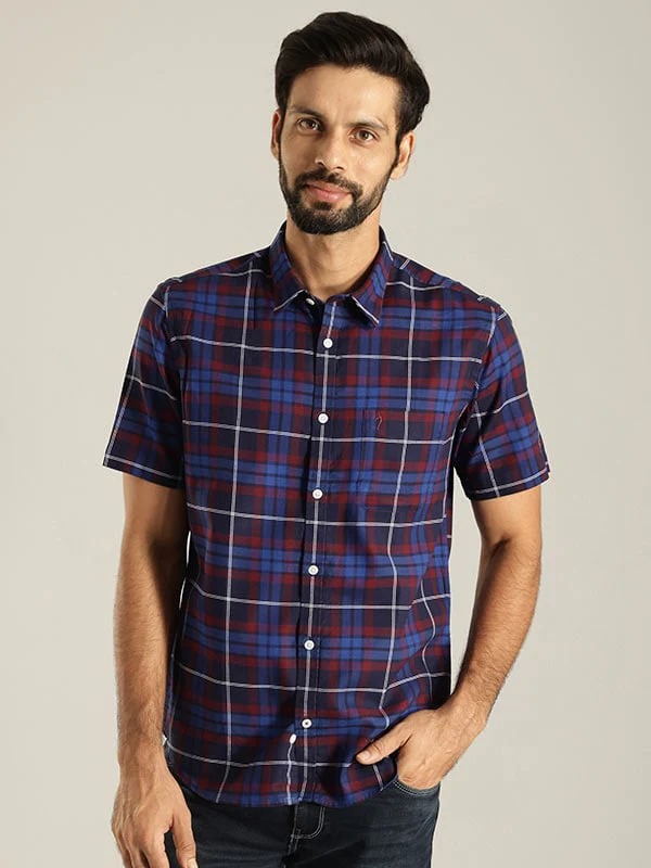 Indian Terrain Men Checkered Dark Blue Shirt